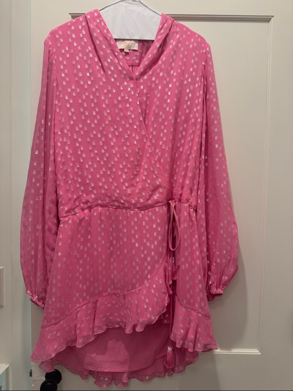 Rococo Sand Pink Semi-Sheer Blouse with Metallic Accents